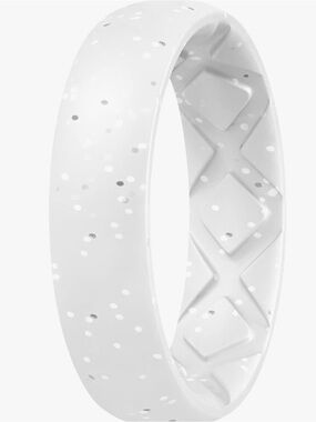 White Silicone Ring with Silver Confetti